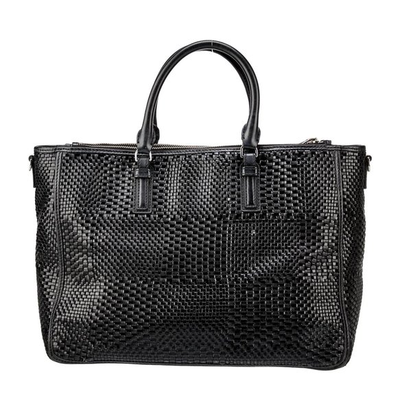 Tory Burch Robinson Black Tote Basketweave Saffiano Leather Large Handbag Bag NW - Picture 3 of 9